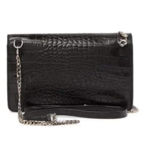 💕LANCASTER PARIS💕 Exotic Crocodile Embossed Leather Crossbody Bag ~ Black - Picture 3 of 12